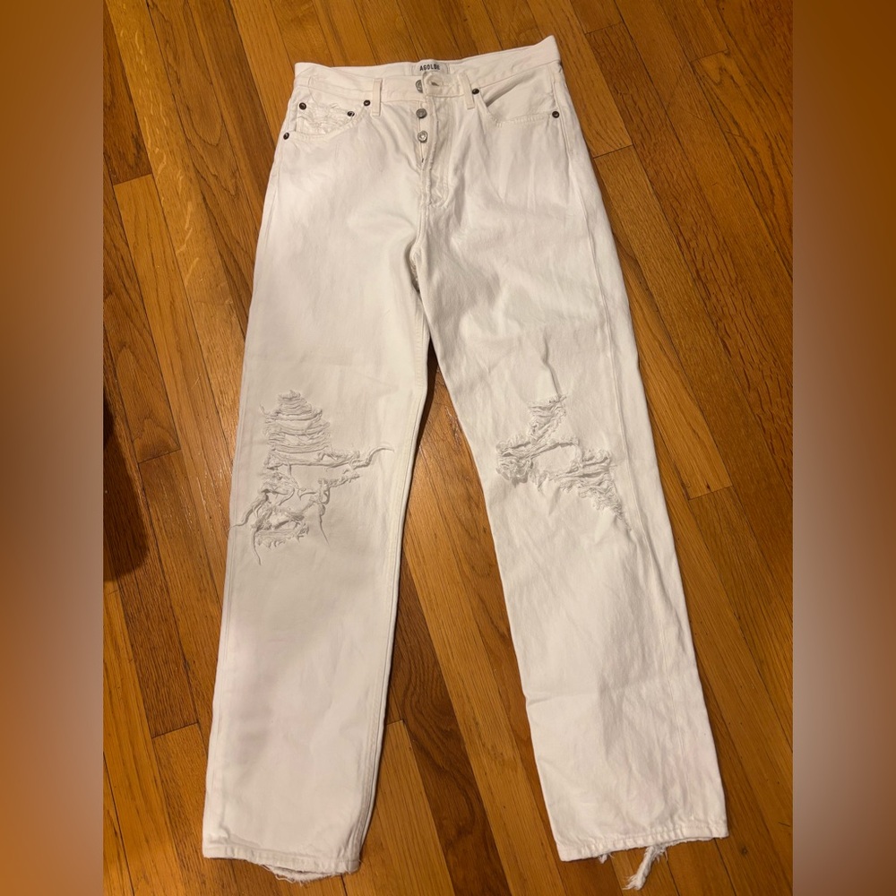 AGOLDE 90s White Mid Rise Distressed Loose Fit Jeans Sz 25 Waist